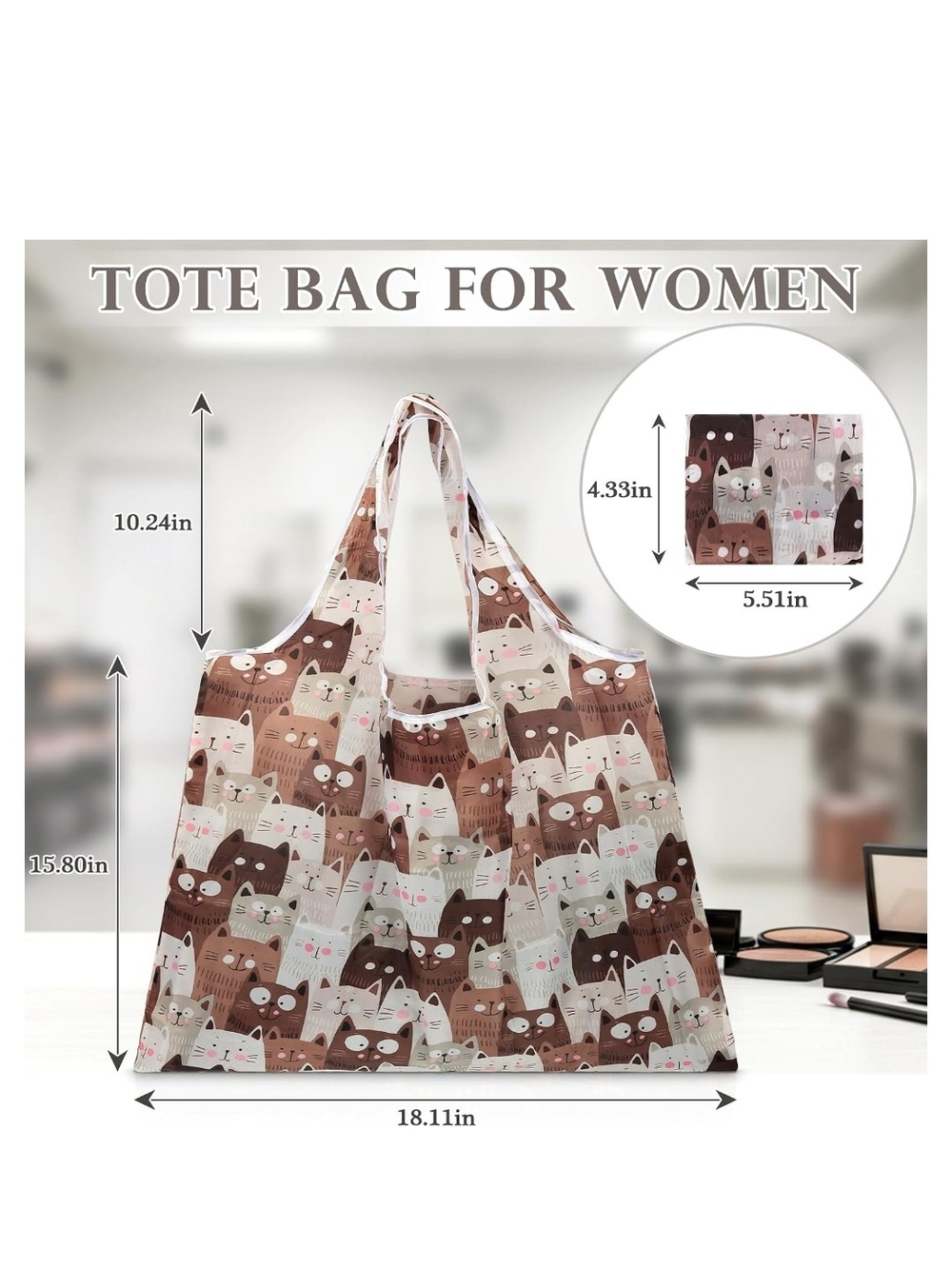 Large Tote Bag & Pouch with Cat Print - Picture 2 of 2